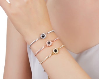 Custom Photo Projection Bracelet - Personalized Bracelet with Tennis Chain in Colors, Handmade Photo Jewelry for Christmas, Bestfriend Gifts