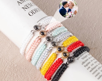 Customized Photo Projection Bracelet • Braided Rope Bracelet • Picture Jewelry • Gift for Him Father Boyfriend  • Memorial Christmas Gift