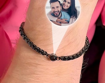 Custom Photo Projection Bracelet With Rope Chain - Handmade Photo Jewelry, Memorial Bracelet Christmas Gift For Mom Dad Her Him Women Men