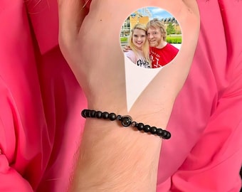 Personalized Photo Projection Bracelet for Men, Beaded Bracelet with Photo Picture, Memorial Gift for Him Dad, Chirstmas Fahthers Day Gift
