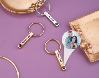 Photo keychain, Projection Keychain, Custom Photo Jewelry, Couple Picture Keychain Bar Projection Keyring, Engraved Keychain For Women Men