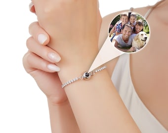 Photo Projection Bracelet With White Cubic Zirconia Chain - Handmade Photo Jewelry for Christmas, Bestfriend Gifts for Mom Girlfriend Lover