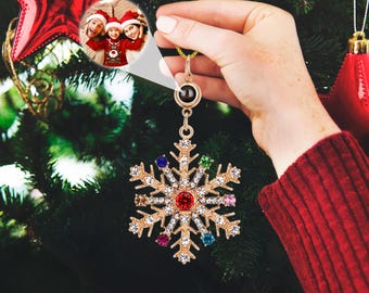 Custom Photo Projection Snowflake Ornaments, Personalised Christmas Baubles, Christmas Tree Decoration, Memorial Bauble Family Ornament
