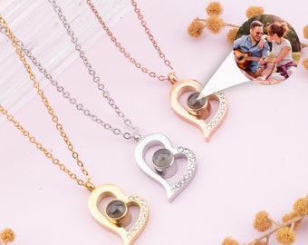 Photo Projection Necklace, Personalized Picture Necklace, Couple Memorial Necklace, Gift for Her, Mom Necklace, Valentine Day Gift