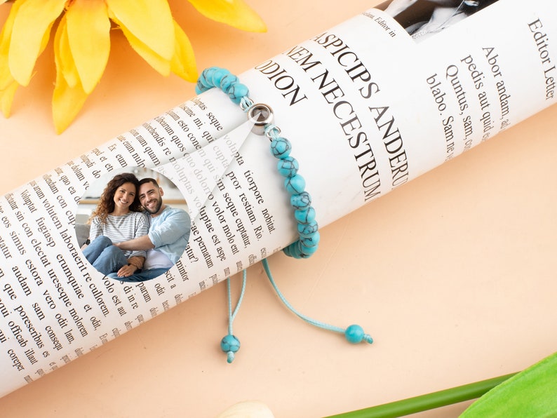 Photo Projection Bracelet, Gemstone Photo Bead Bracelet, Picture Bracelet, Memorial Bracelet