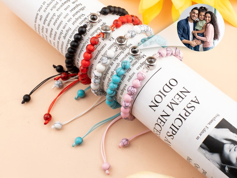Photo Projection Bracelet, Gemstone Photo Bead Bracelet, Picture Bracelet, Memorial Bracelet