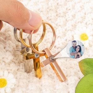 Custom Photo keychain • Photo Projection Keychain Keyring • Couple Picture Keychain • Photo Jewelry • Cross Keychain • Gift For Him Her