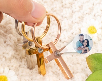 Custom Photo keychain • Photo Projection Keychain Keyring • Couple Picture Keychain • Photo Jewelry • Cross Keychain • Gift For Him Her