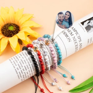 Personalized Photo Projection Bracelet, Gemstone Photo Bead Bracelet, Custom Picture Bracelet, Memorial Bracelet For Boyfriend Men Women