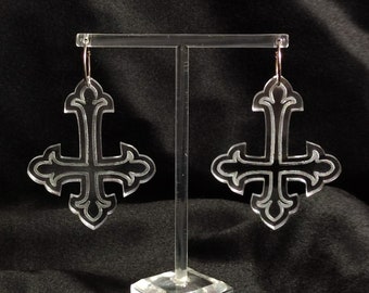 Gothic Earrings - Cross - Silver earrings - The Craft Style - Witch - Vampire Style - Punk - acrylic jewelery