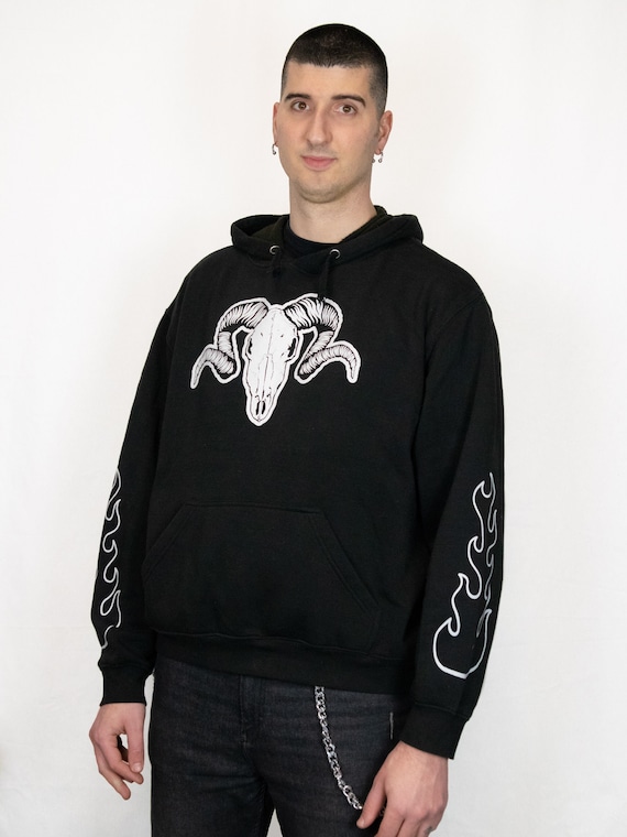 Gothic sweatshirt, alternative sweatshirts, punk sweatshirts, black printed sweatshirt, street style, Fires, goat skull, witchcraft.