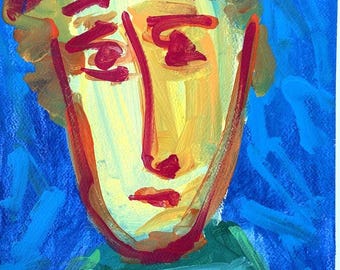 Retrato abstracto rojo original - Pintura vibrante en técnica mixta, acrílico y pastel - 28 x 35 cm