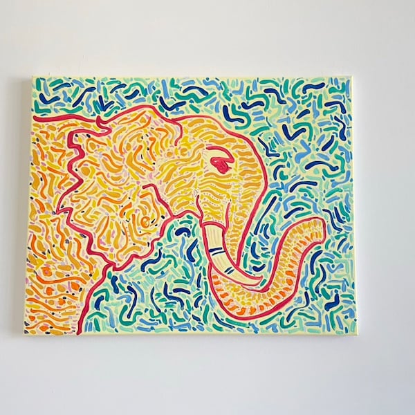 Elephant Abstract Safari Animal | Original Artwork| Collectible Art | Acrylic on Canvas Painting 16x20