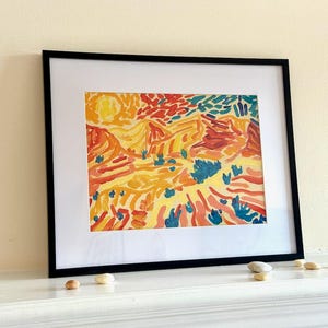 Landscape Acrylic Painting on Canvas Board, Sunrise Desert, Contemporary Original Artwork