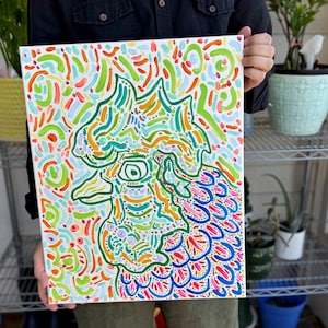Colorful Rooster Abstract Painting | Collection Artwork | Farm Animal | Original Artwork | Acrylic on Canvas 16x20