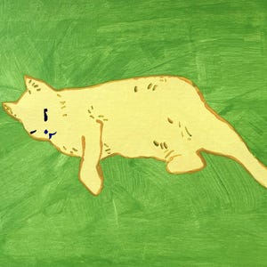 Dreaming Feline - Original Acrylic Painting, Handmade Artwork, 9x12