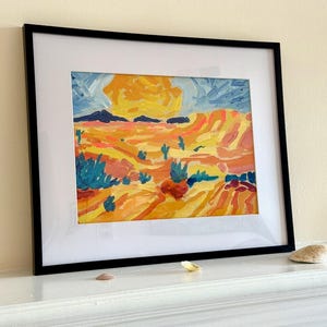 Landscape Acrylic Painting on Canvas Board, Sunset at Desert Contemporary Original Artwork