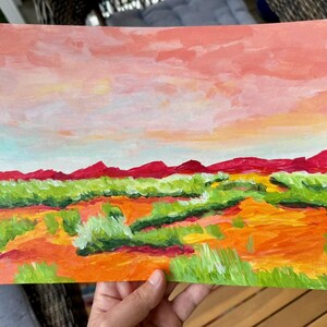 Landscape Acrylic Painting on Paper, Desert Evening, Contemporary Original Artwork