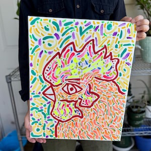 Vorwrek Chicken Abstract Painting | Jack the Chicken | Collectible Artwork | Farm Animal | Original Artwork | Acrylic on Canvas 16x20