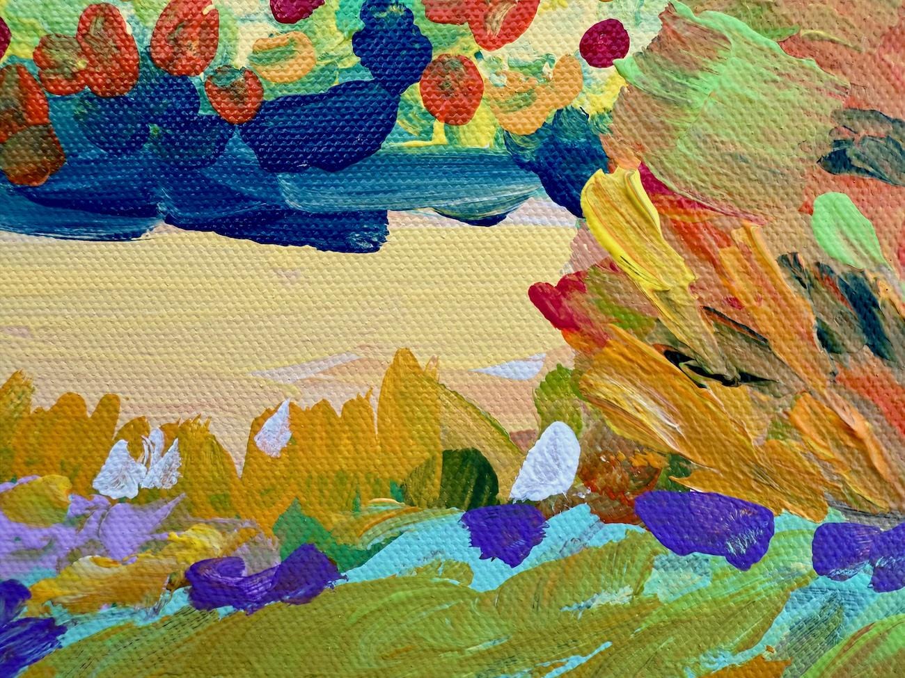 鮮やかな風景画 キャンバスに描かれたアクリル画 - 秋の色彩 - 印象派
