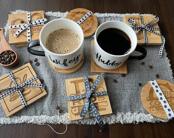 Personalized Coasters, Personalized Wedding Gift, Last Name Coasters, Wedding Gifts, Just Married Gifts, Bamboo Coasters, Wood Coassters