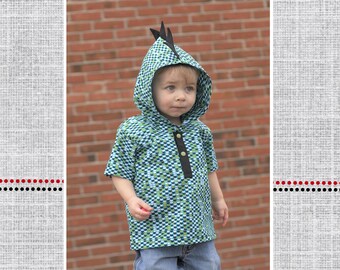 Kids Dino Hoodie Sewing Pattern: Woven Shirt, Sizes 2-14 Aaron's (PDF Pattern)