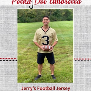 May include: A man wearing a gold football jersey with the number 3 on the front, black shorts, and a football in his hands. The jersey has a small black letter P on the front. The man is standing on a green grassy field.