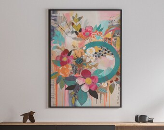 Modernes Poster | Abstrakt Floral | Wanddeko | Deko Wohnzimmer | Farbenfrohes Design | Premium Poster Print | Art Print | Geometrisch