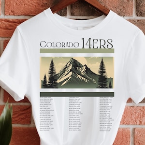 Colorado 14er Tee, All Colorado 14ers with Elevations, Hiking T-shirt