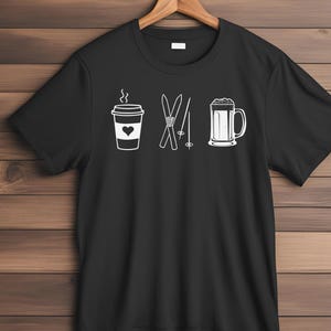 Coffee, ski, Beer T-shirt, Skiing graphic tee, Apres Ski Shirt, unisex ski t-shirt, Ski gifts for Men and Women