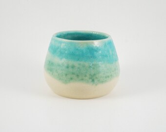 Aqua Handmade Ceramic Wine Glass, Unique Handless Mug, Aqua Waters Glaze, Crackle Glaze