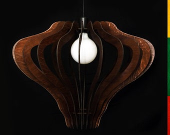 Oak Wood Pendant Light ,,Ento", Scandinavian Style Decor, Handcrafted Wood Lamp, Individual Geometric Lampshade, Modern Lighting Fixture
