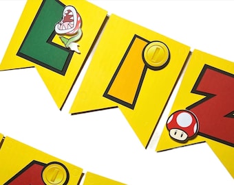 Mario Bros Birthday Banner: Gamer Party Decorations