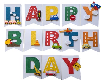 Two Fast Transportation Birthday Banner: Car Truck Airplane Party Decor