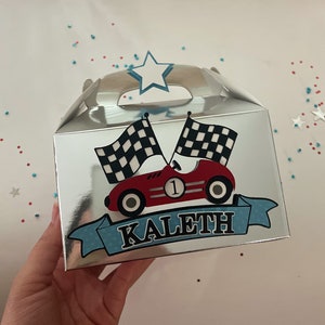 fast one treat boxes, two fast treat boxes, vintage race car treat boxes, fast one party favors, two fast party favors, custom party favors