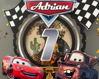 Car and tow truck cake topper, cars inspired cake topper, lightning McQueen cake topper, cars party decor