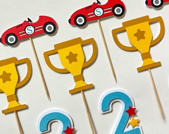 Two Fast Race Car Cupcake Toppers: Birthday Party Decorations (Set of 12)