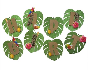 Tiki Birthday Banner: Glitter Luau Party Decorations