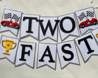 Two Fast Birthday Banner: Race Car Party Decoration