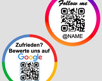 1-12 Stück Google Instagram Aufkleber 10cm Durchmesser mit Individuellem Logo und Qr Code. Sammeln von Bewertungen oder Followern