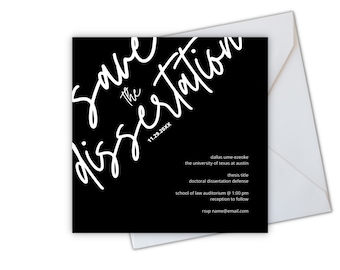 phd defense invitation Dissertation Invitation PhD EdD Doctoral Defense Instagram Post Square Invitation (Black & White Minimalism)