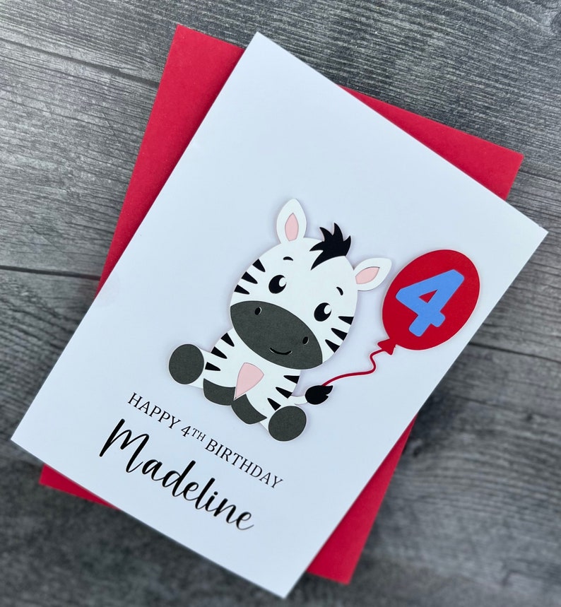 Zebra Birthday Card for Children, Handmade and Personalized for Boys or ...