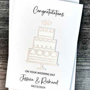 Wedding Day Card featuring a Whimsical Wedding Cake, Handmade And Personalized.