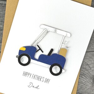 Father's Day Card Featuring A Golf Cart Design, Handmade And Personalized, Dad, Daddy, Grandad, Available In Various Colors.