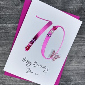 70th Birthday Card With Flowers and Butterfly, Handmade and ...