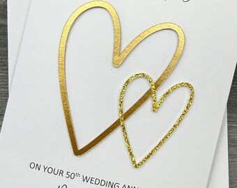 Wedding Anniversary Card With Two Hearts Design, Any Years, Handmade And Personalized. Various Colors Available.