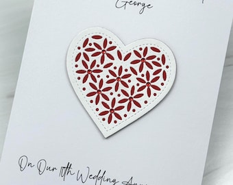 Wedding Anniversary Card, Husband/Wife, Handmade And Personalized. Customize With Your Own Greeting.