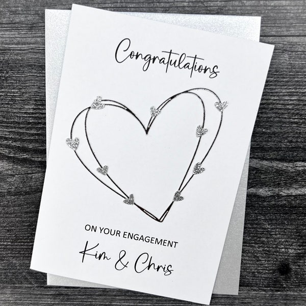 Engagement Card, Handmade And Personalized For The Happy Couple. Elegant Hearts Design.