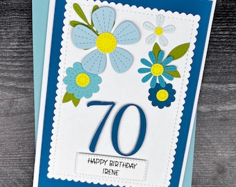 70th Birthday Card, Handmade and Personalized For Her, Beautiful Floral Design.