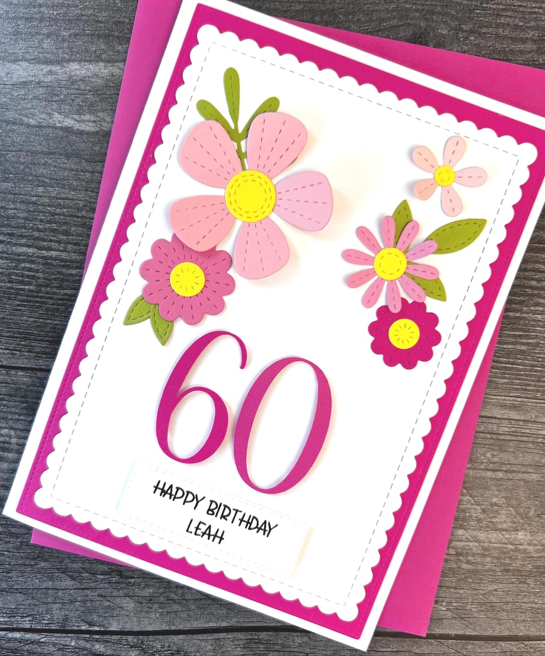 60th Birthday Card, Handmade and Personalized for Her, Beautiful Floral